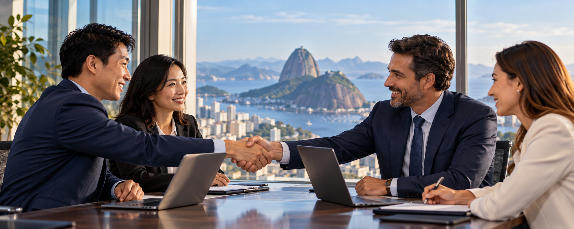 Representantes comerciais em negociação internacional