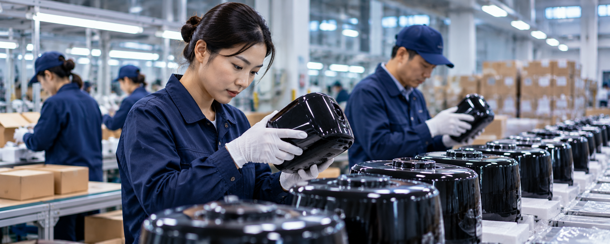 Inspeção de qualidade em linha de produção industrial